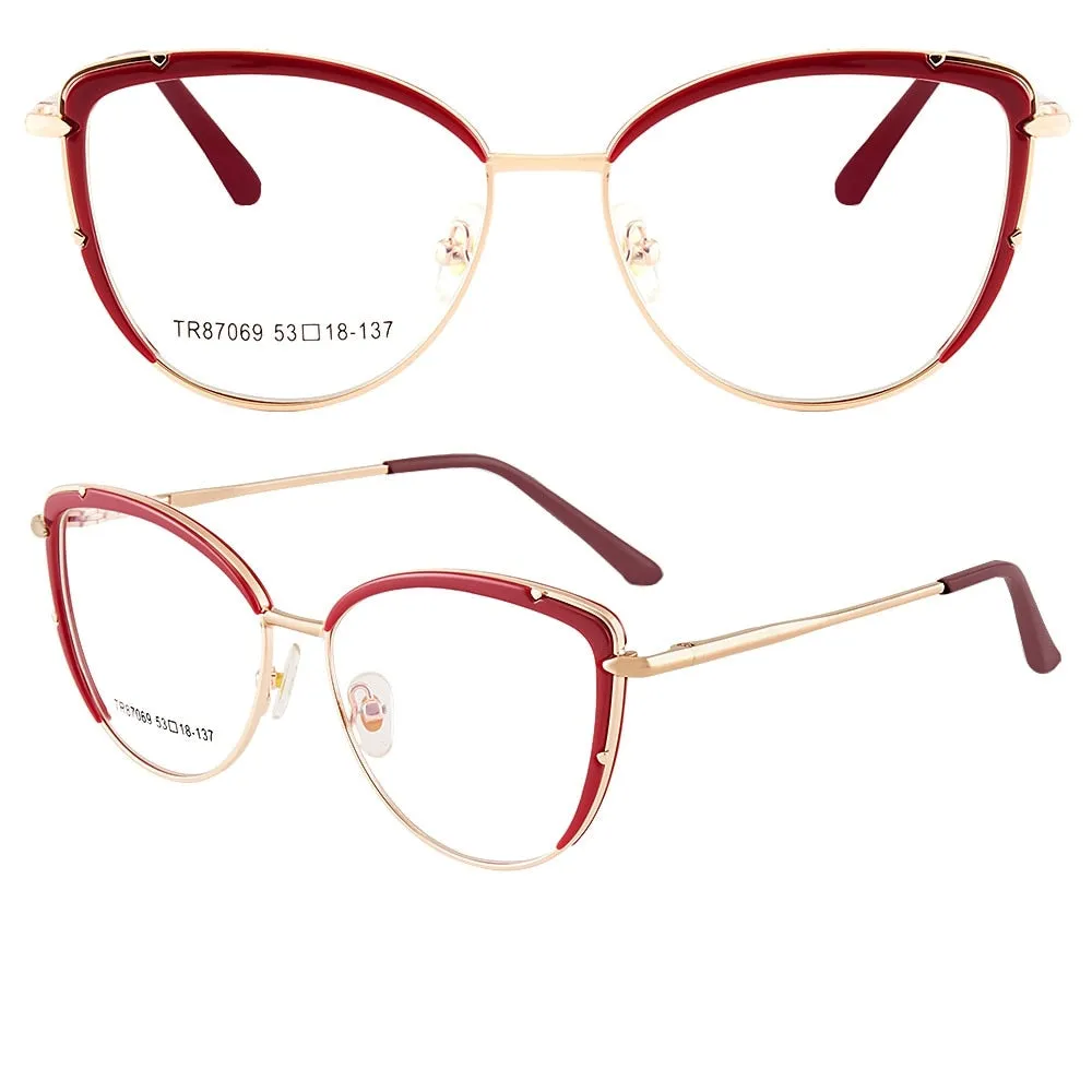Yimaruili Women's Full Rim Square Cat Eye Alloy Eyeglasses 87069