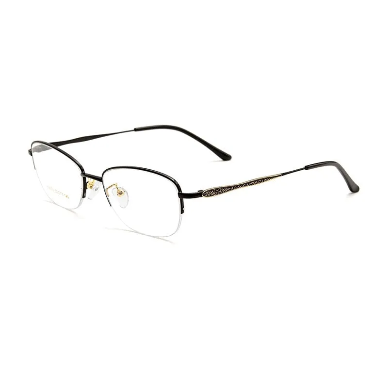 Yimaruili Women's Semi Rim Rectangle Alloy Acetate Eyeglasses 83003sn
