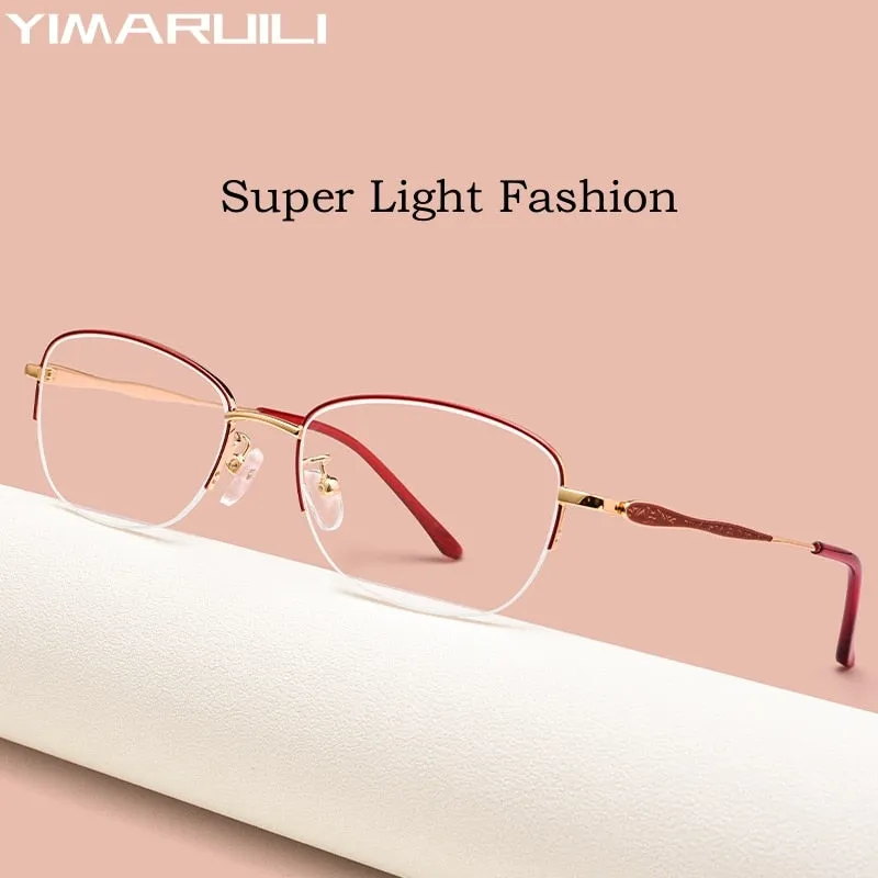 Yimaruili Women's Semi Rim Rectangle Alloy Acetate Eyeglasses 83003sn