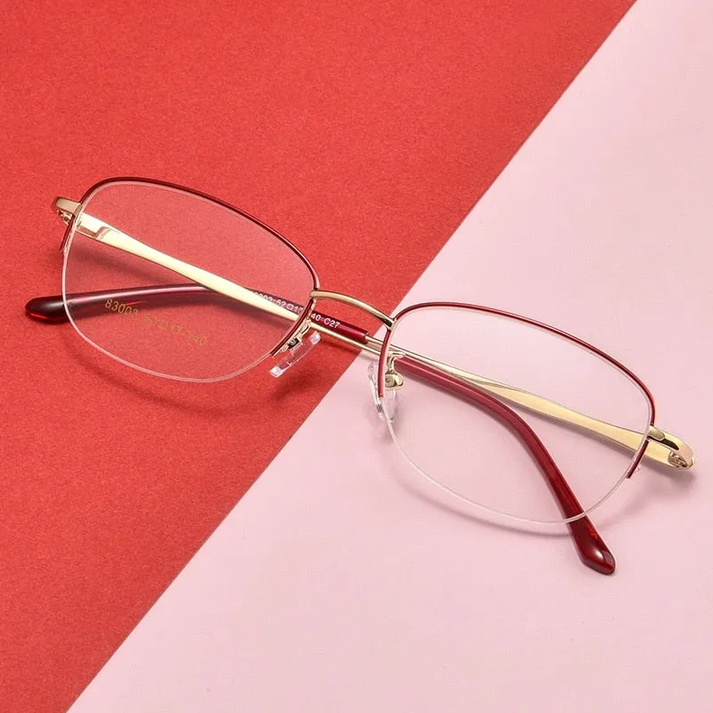 Yimaruili Women's Semi Rim Rectangle Alloy Acetate Eyeglasses 83003sn