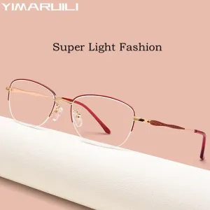Yimaruili Women's Semi Rim Rectangle Alloy Acetate Eyeglasses 83003sn