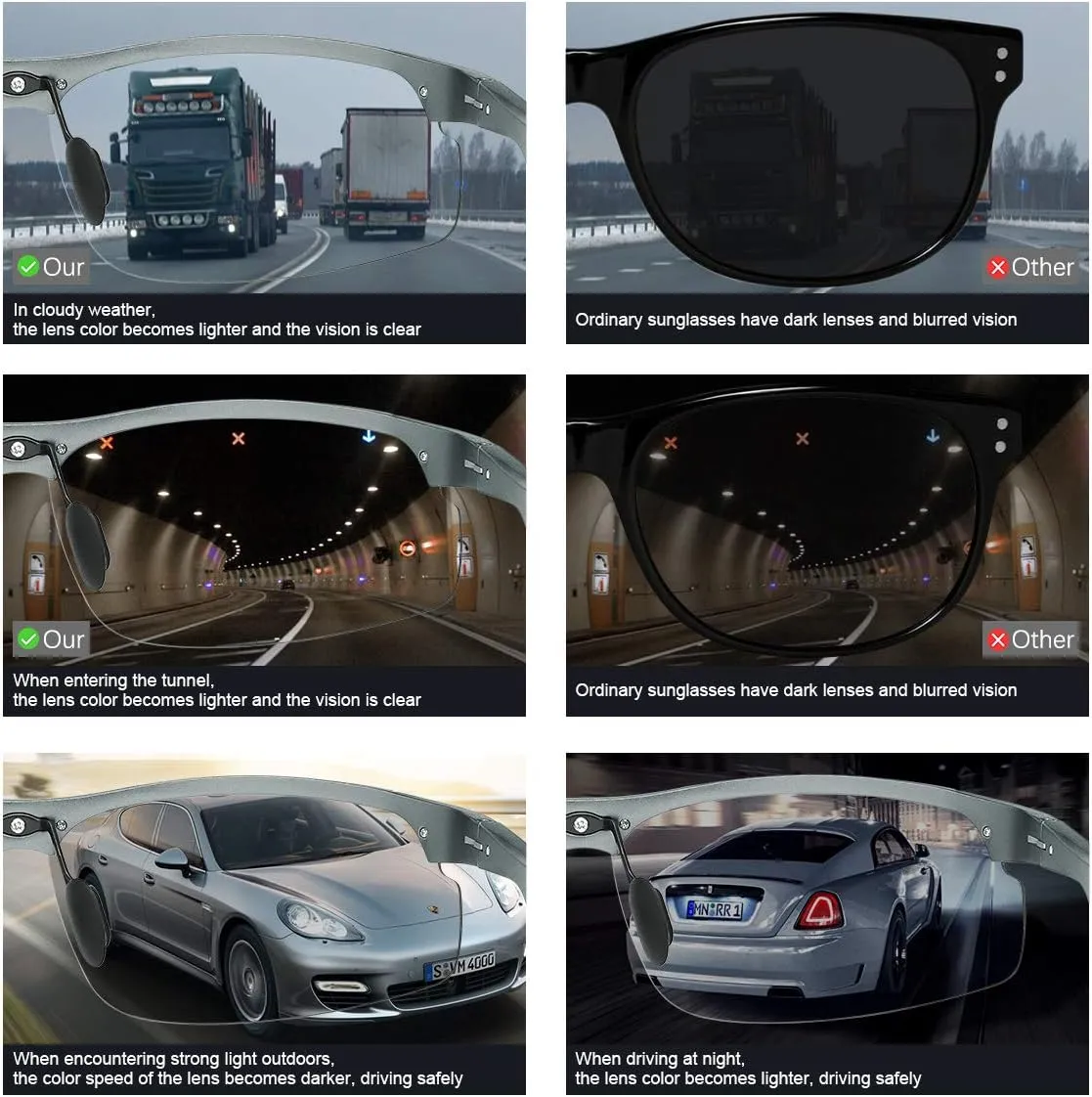YIMI Polarized Photochromic Driving z87 Sunglasses For Men Women Day and Night safety glasses