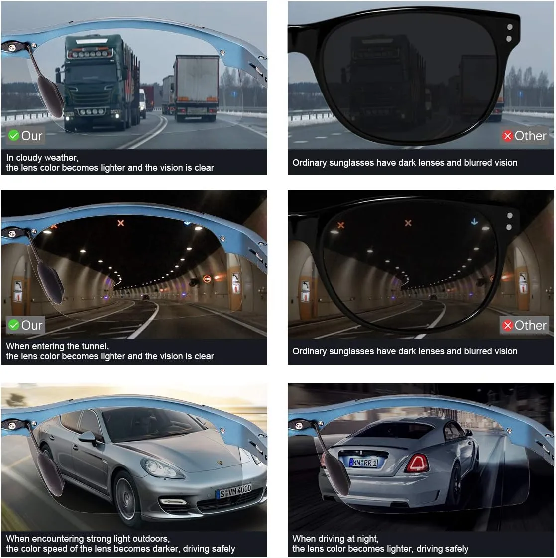 YIMI Polarized Photochromic Driving z87 Sunglasses For Men Women Day and Night safety glasses
