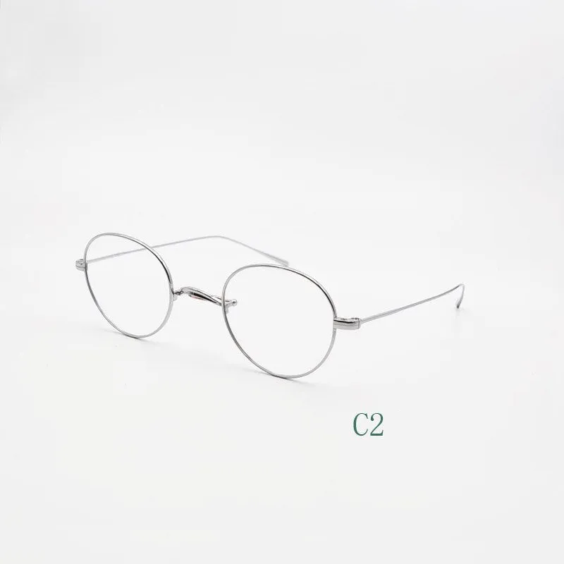 Yujo Unisex Full Rim Oval Round Titanium Eyeglasses Customized Lens Options