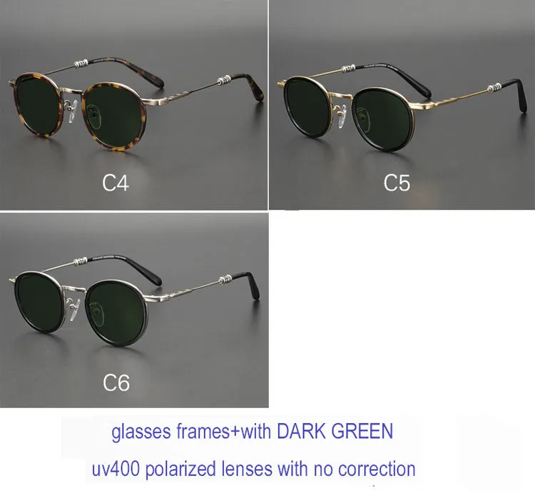 Yujo Unisex Full Rim Round Acetate Stainless Steel Eyeglasses