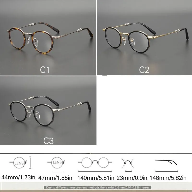 Yujo Unisex Full Rim Round Acetate Stainless Steel Eyeglasses