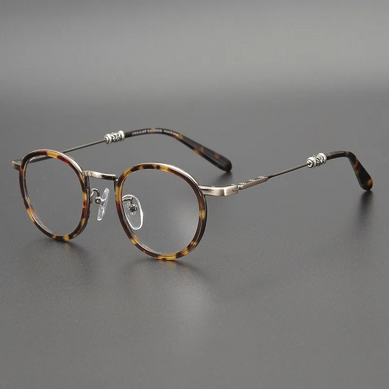 Yujo Unisex Full Rim Round Acetate Stainless Steel Eyeglasses