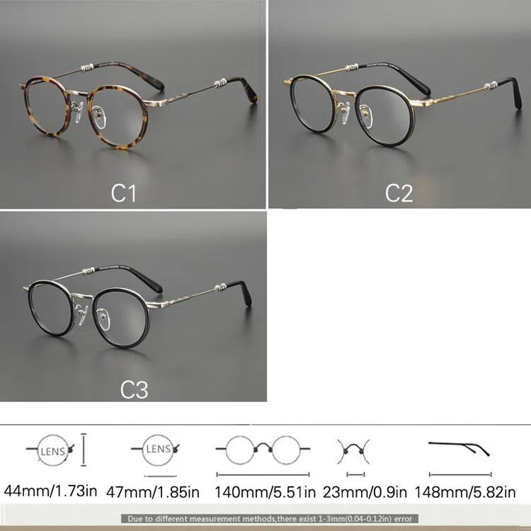 Yujo Unisex Full Rim Round Acetate Stainless Steel Eyeglasses