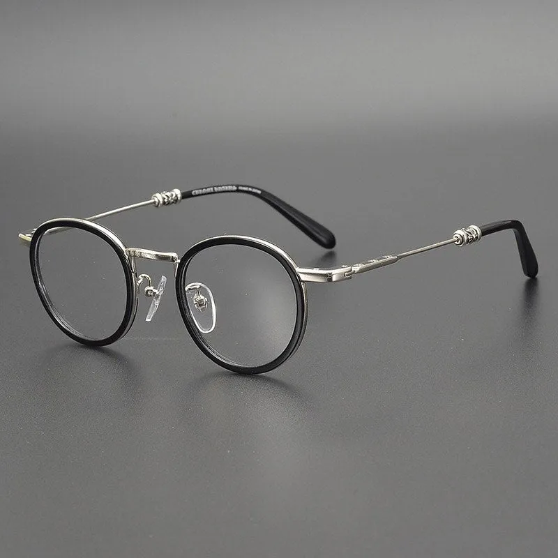 Yujo Unisex Full Rim Round Acetate Stainless Steel Eyeglasses