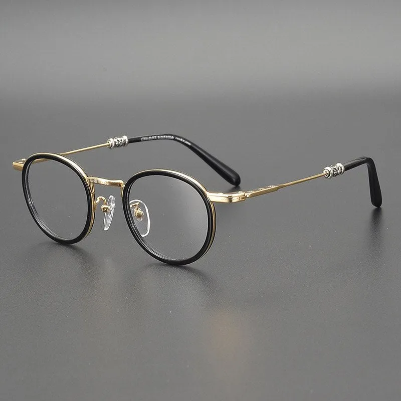 Yujo Unisex Full Rim Round Acetate Stainless Steel Eyeglasses
