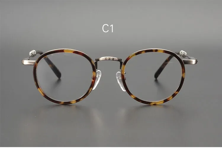 Yujo Unisex Full Rim Round Acetate Stainless Steel Eyeglasses