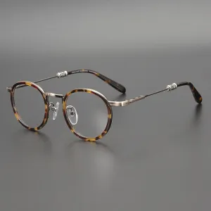 Yujo Unisex Full Rim Round Acetate Stainless Steel Eyeglasses