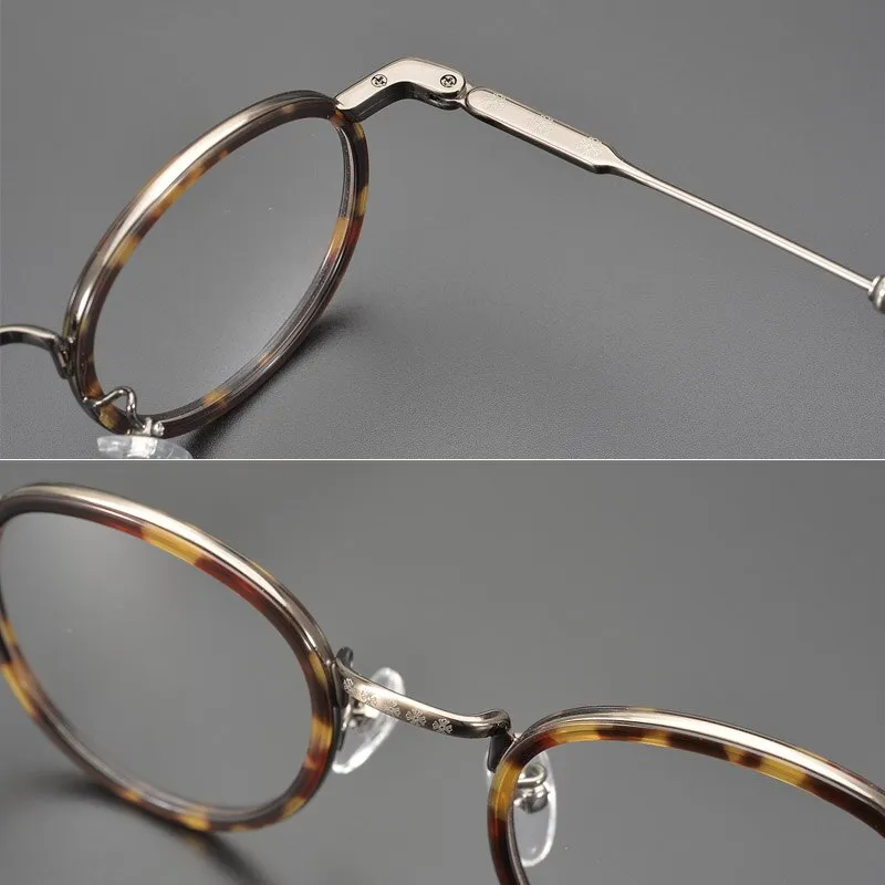 Yujo Unisex Full Rim Round Acetate Stainless Steel Eyeglasses