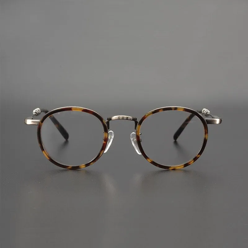 Yujo Unisex Full Rim Round Acetate Stainless Steel Eyeglasses