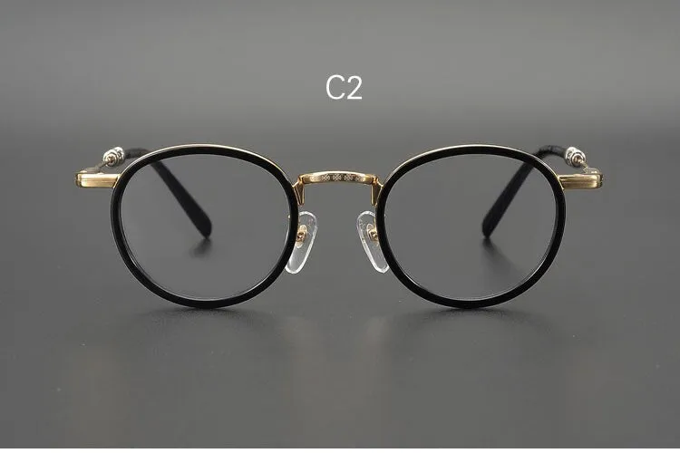 Yujo Unisex Full Rim Round Acetate Stainless Steel Eyeglasses