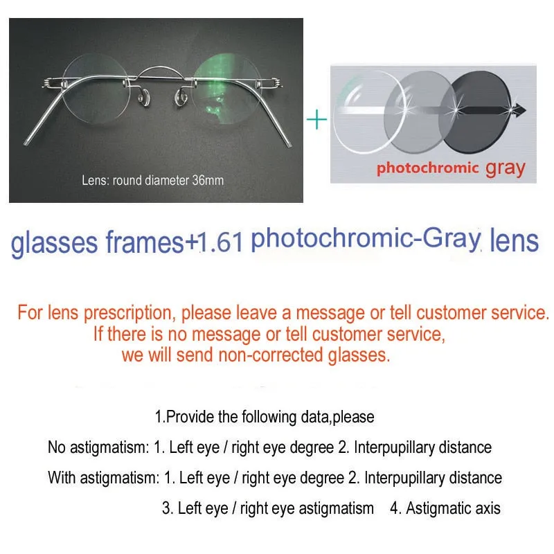 Yujo Unisex Rimless Round Stainless Steel Eyeglasses Y016