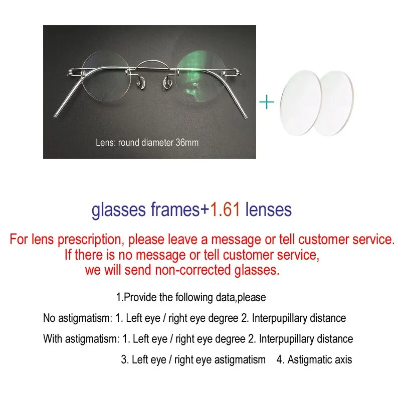 Yujo Unisex Rimless Round Stainless Steel Eyeglasses Y016