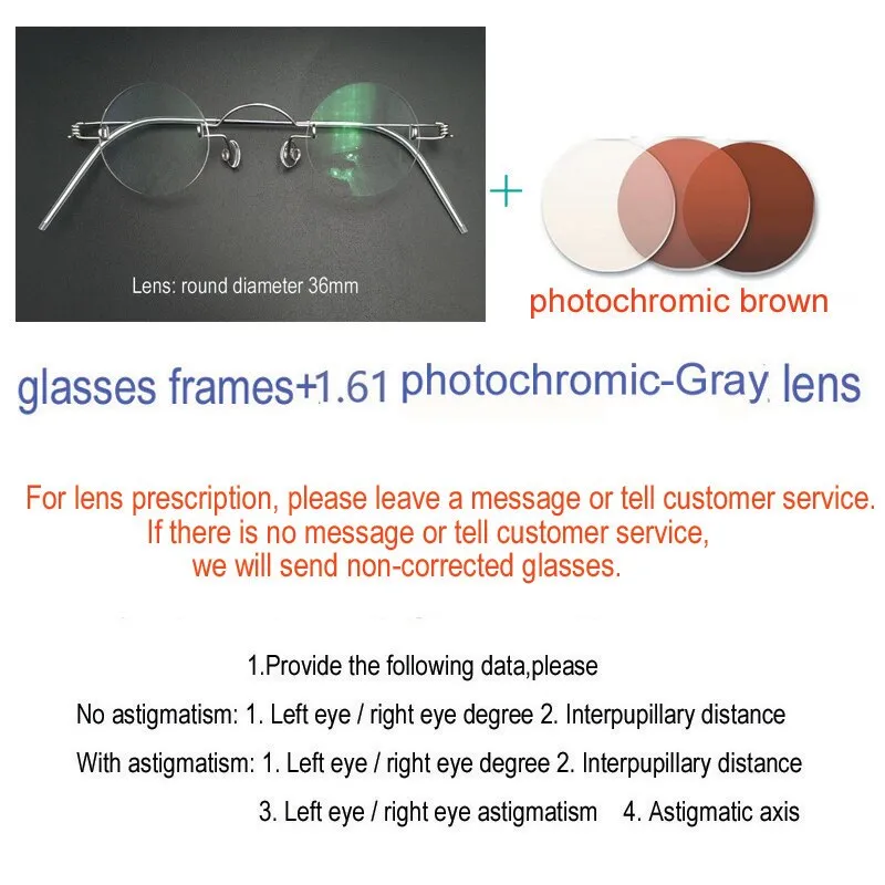 Yujo Unisex Rimless Round Stainless Steel Eyeglasses Y016