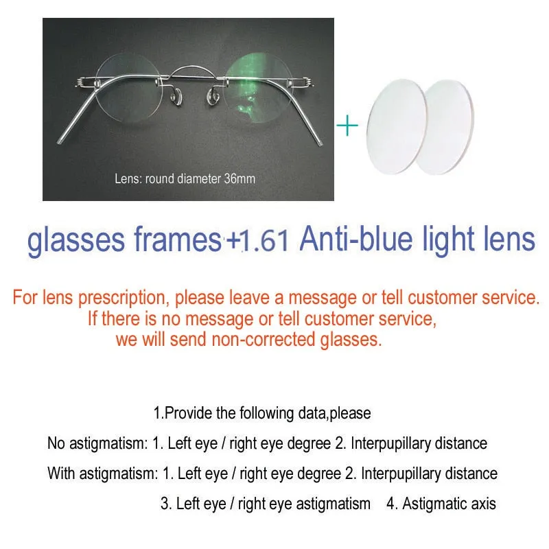 Yujo Unisex Rimless Round Stainless Steel Eyeglasses Y016