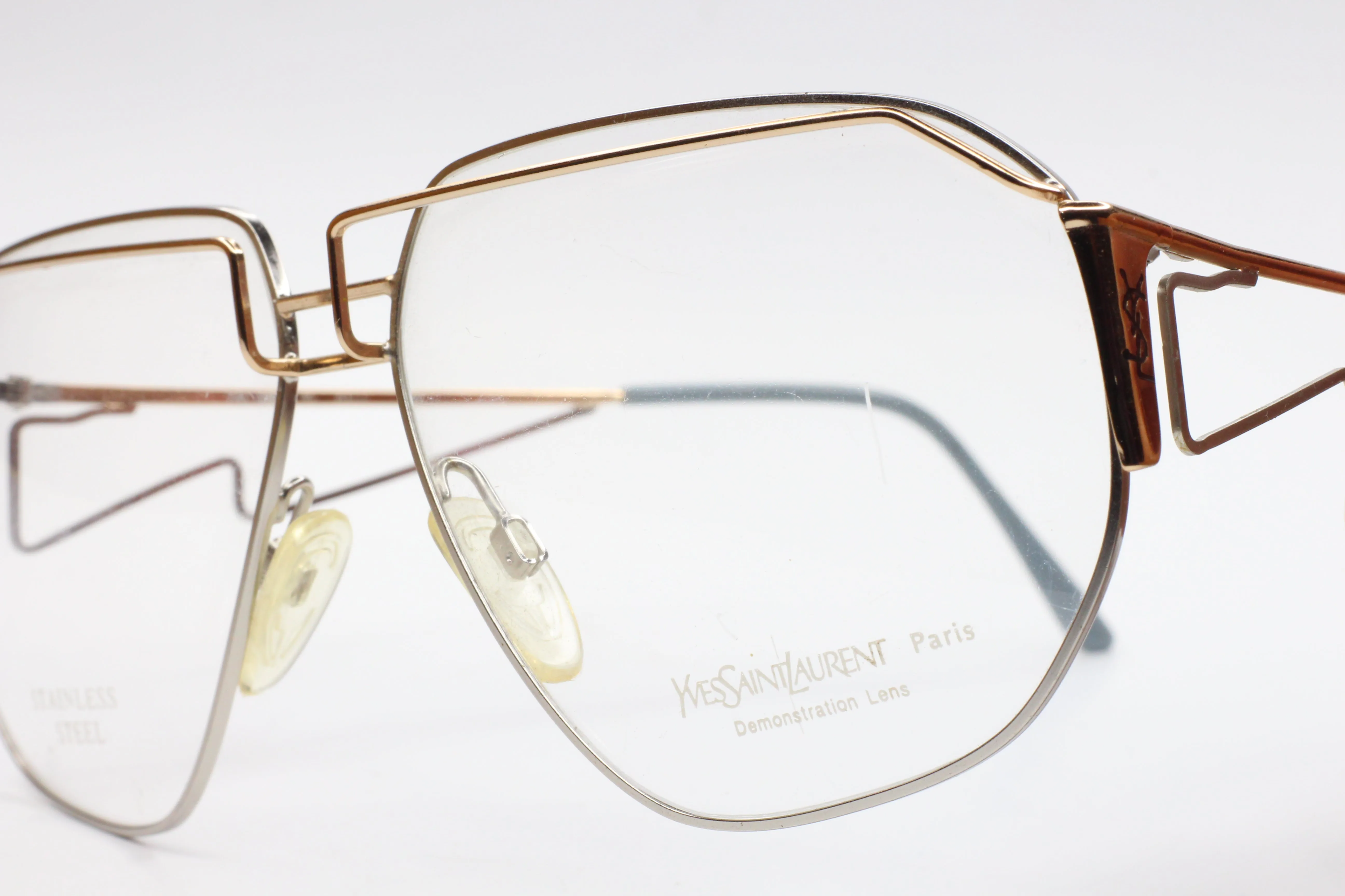 Yves Saint Laurent YSL387 Silver Vintage Stainless Steel Luxury Italy Eyeglasses
