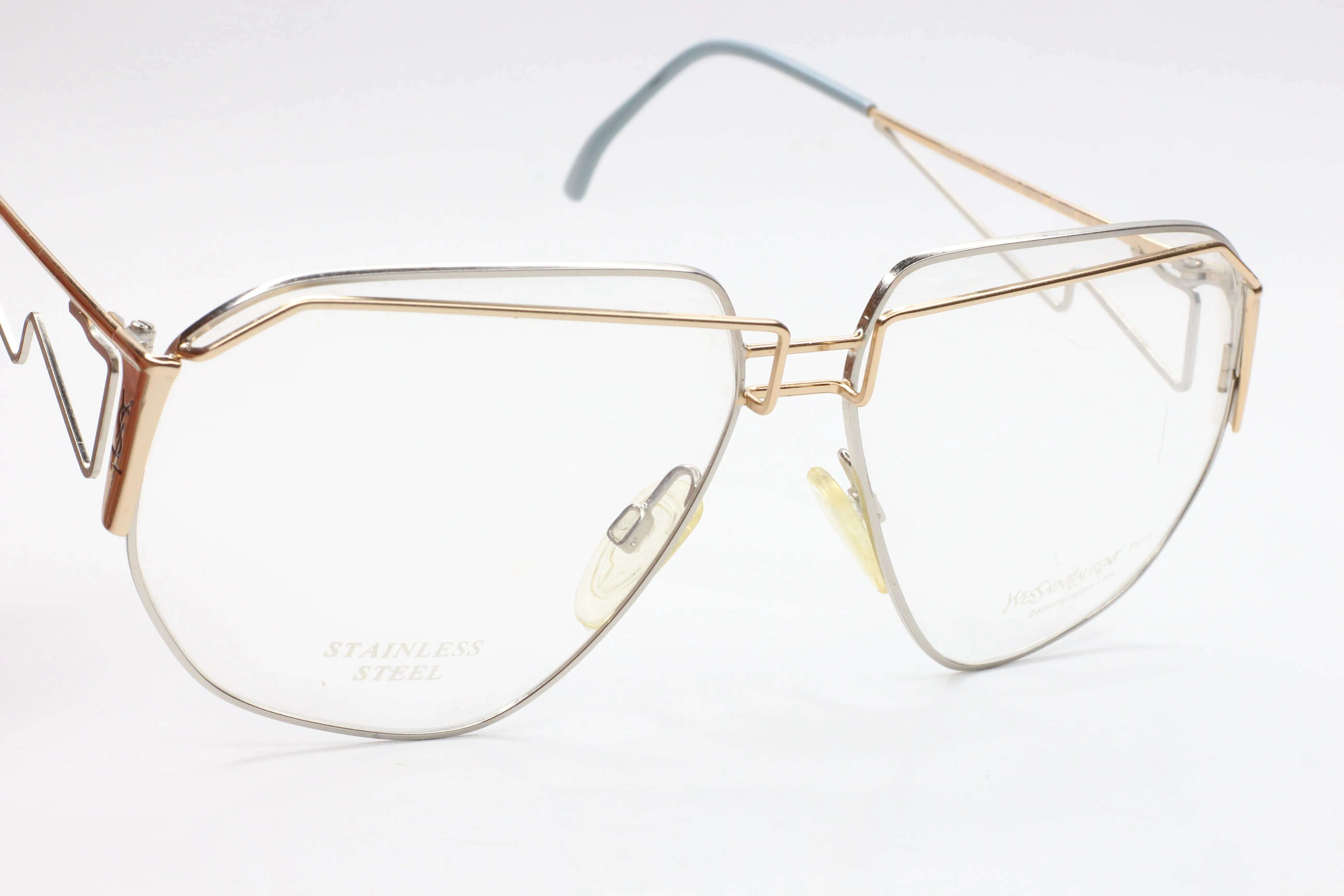 Yves Saint Laurent YSL387 Silver Vintage Stainless Steel Luxury Italy Eyeglasses