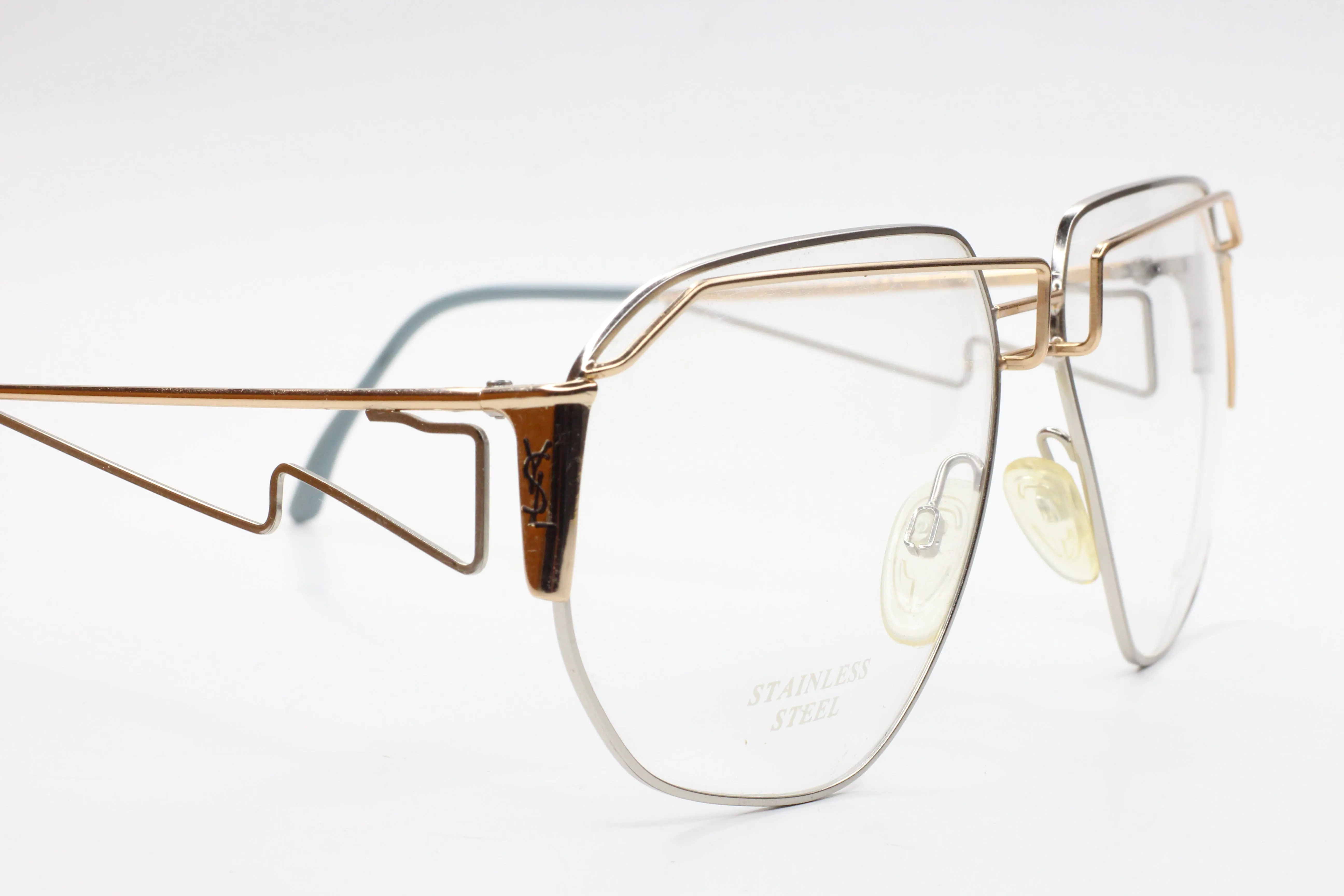 Yves Saint Laurent YSL387 Silver Vintage Stainless Steel Luxury Italy Eyeglasses