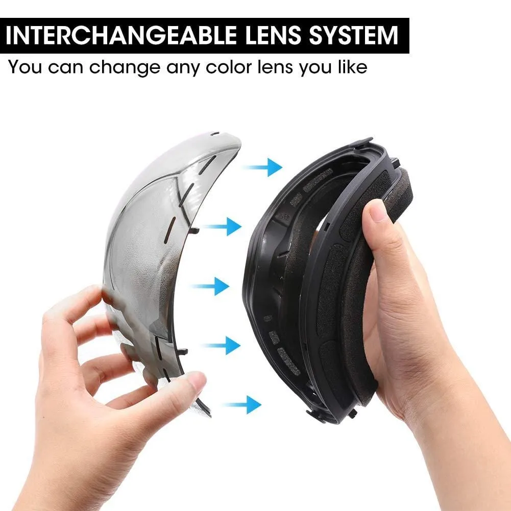 Zerhunt Ski Goggles, Snowboard Goggles Over Glasses, Anti Fog UV Protection Snow Goggles OTG Interchangeable Lens for Men Women Snowmobile, Skiing, Skating, Silver