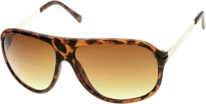 zeroUV Flat Top Classic Retro Plastic Aviator Sunglasses (Matte Tortoise)