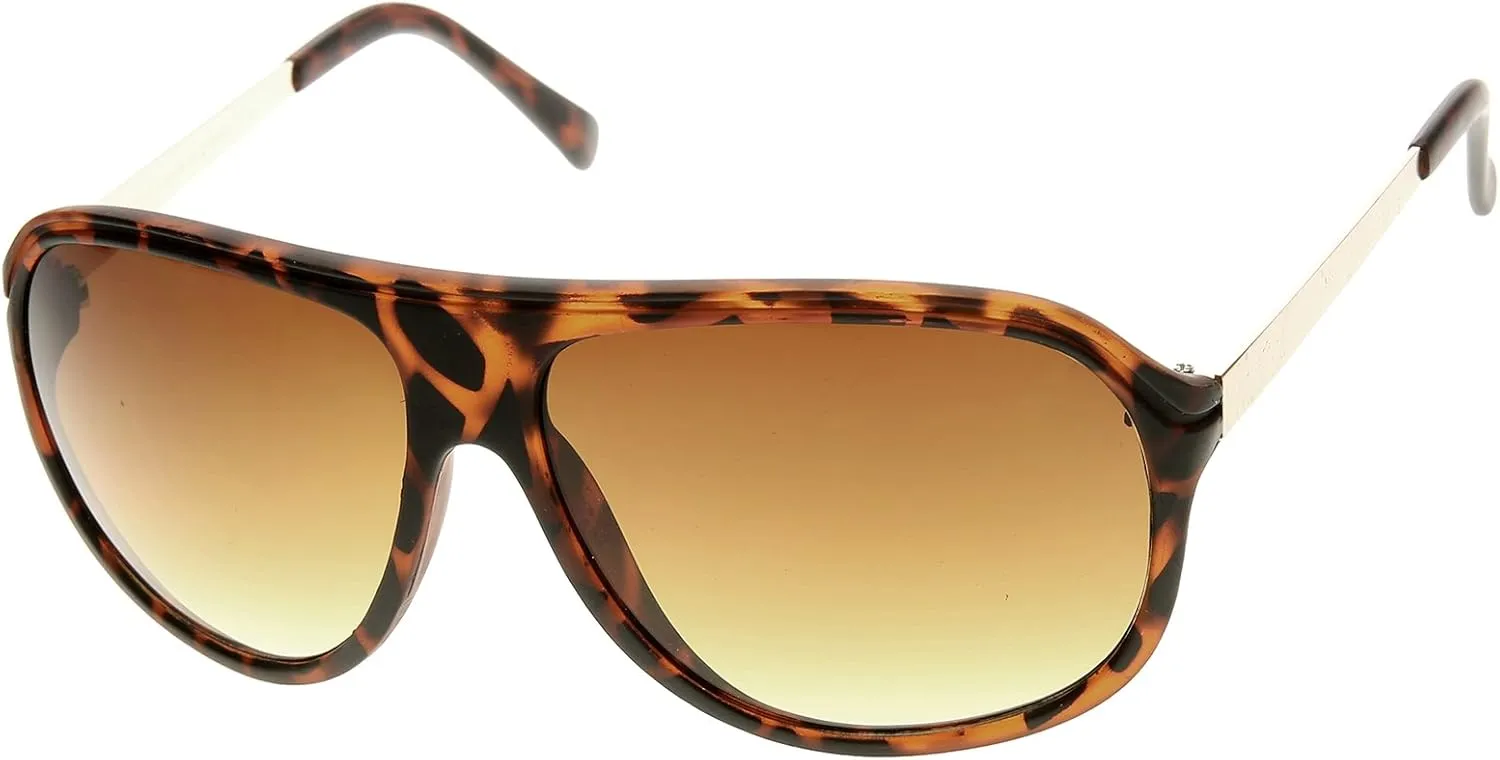 zeroUV Flat Top Classic Retro Plastic Aviator Sunglasses (Matte Tortoise)