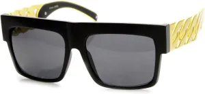 zeroUV High Fashion Metal Chain Arm Flat Top Aviator Sunglasses