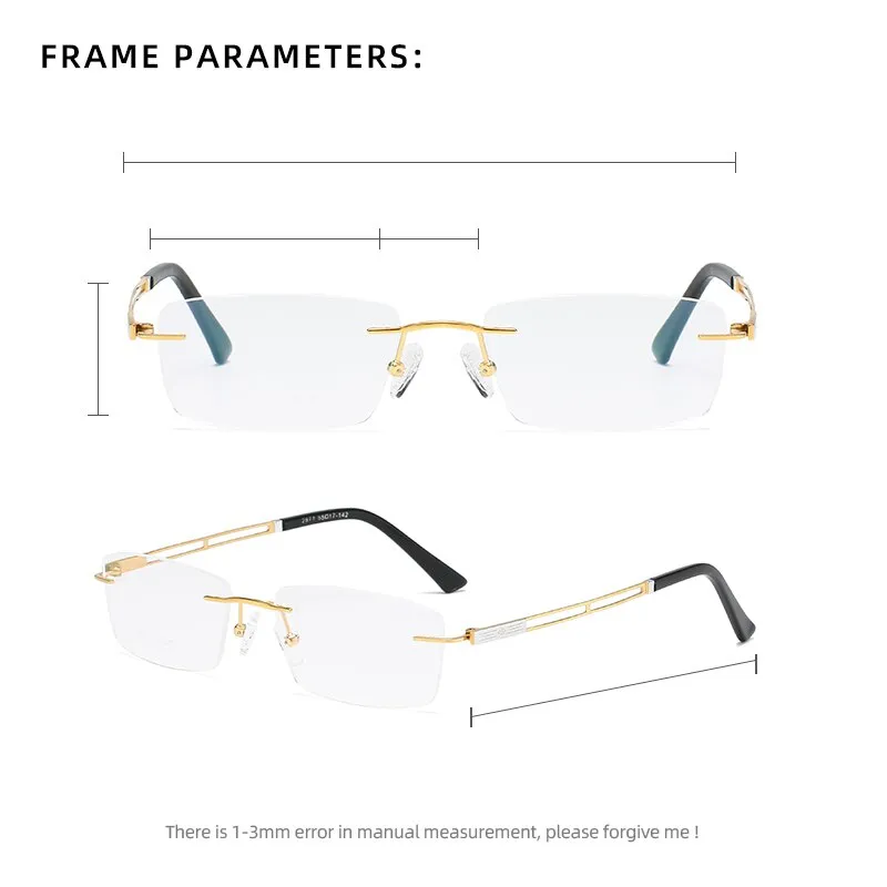 Zirosat 2871 Unisex Eyeglasses Pure Titanium Rimless Square Ultralight