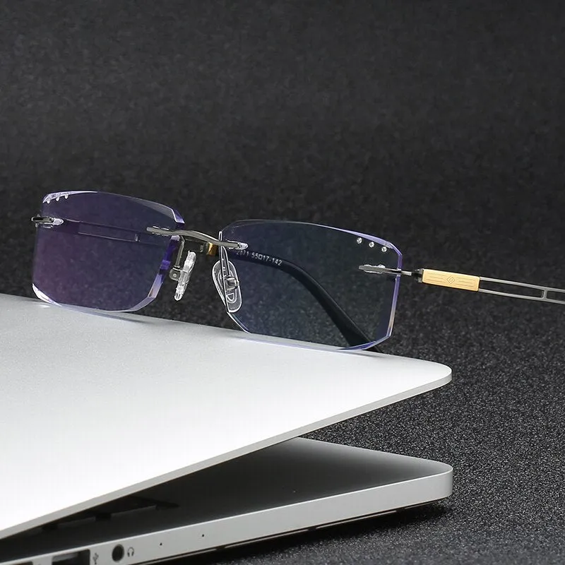 Zirosat 2871 Unisex Eyeglasses Pure Titanium Rimless Square Ultralight