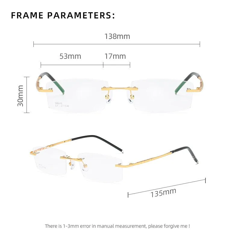 Zirosat 58076 Unisex Eyeglasses Alloy Titanium Square Rimless
