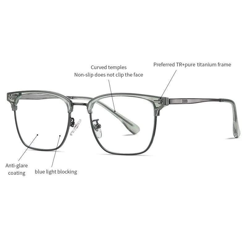 Zirosat Men's Full Rim Square Tr 90 Titanium Eyeglasses St6203