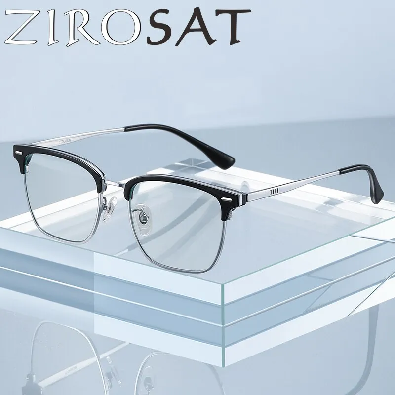 Zirosat Men's Full Rim Square Tr 90 Titanium Eyeglasses St6203