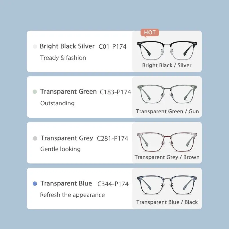 Zirosat Men's Full Rim Square Tr 90 Titanium Eyeglasses St6203